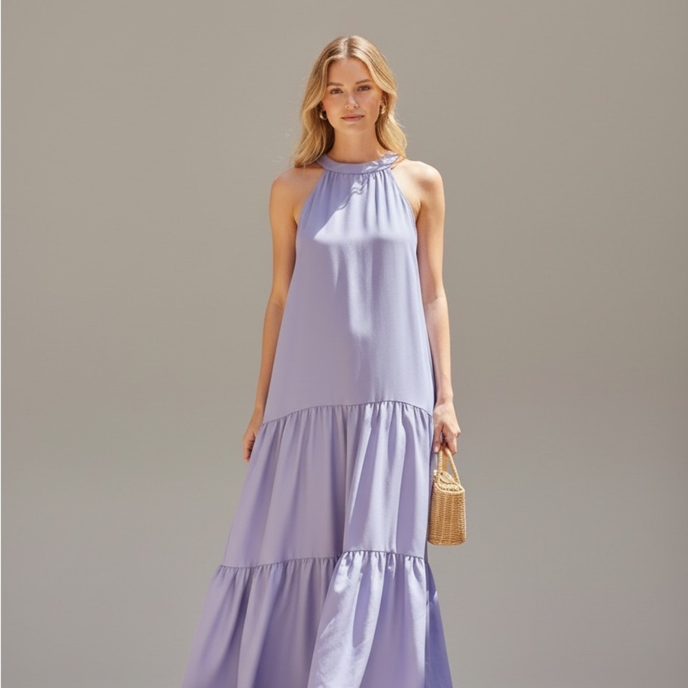 Sleeveless Lavender Maxi Dress with Halter Neck